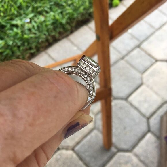 Solid Sterling Silver Square Cz Solitaire Engagement Wedding Fashion Ring Size 8 - Picture 9 of 9